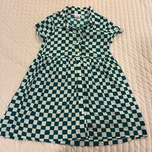 Hanna Anderson Teal Off White Checkered Dress Size 6 7